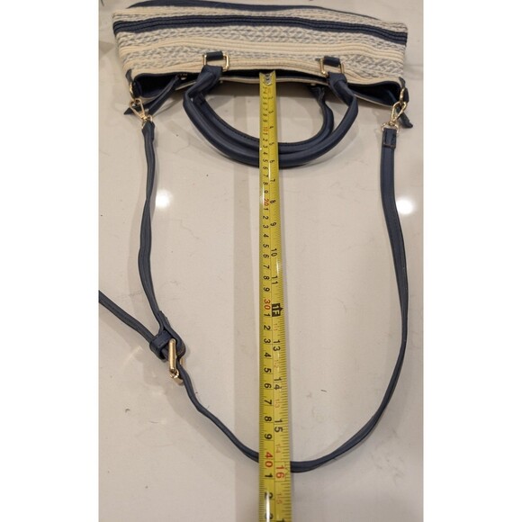 Blue And White Straw Top Handle Crossbody Bag Purse - Picture 14 of 15